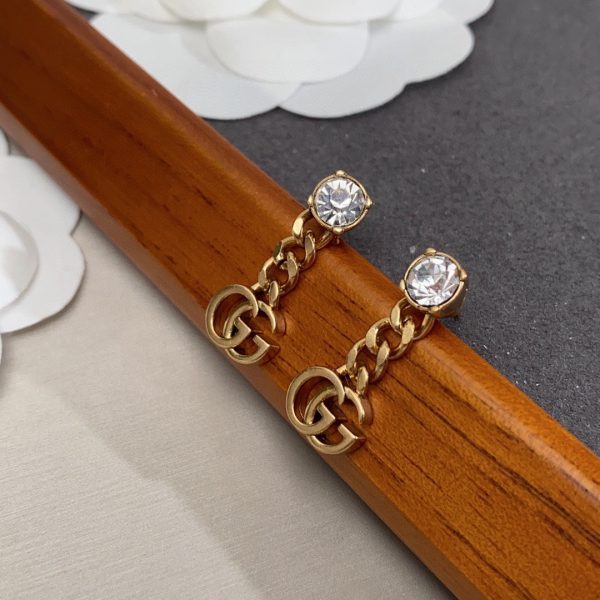 18k Double G Crystal Chain Earrings - 图片 7