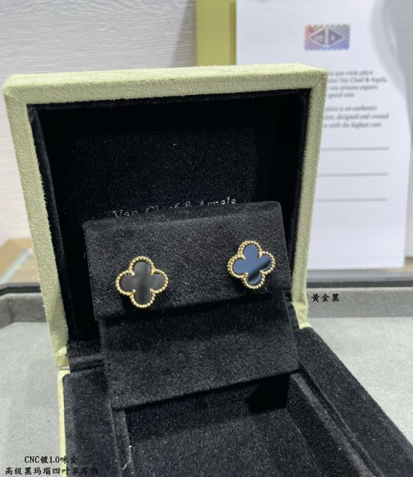 18k Vintage Alhambra Black Earrings - 图片 2