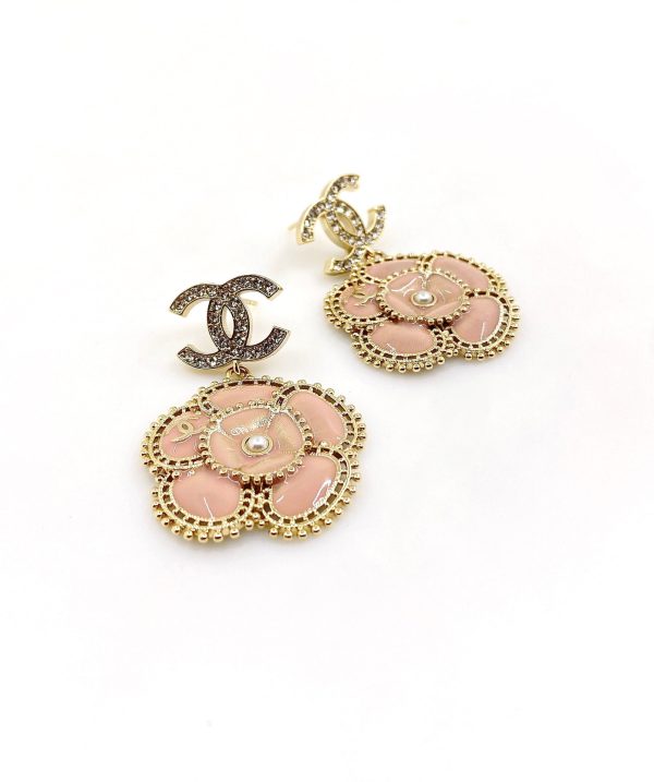18K CC Pink Flower Earrings - 图片 3