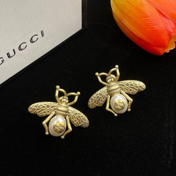 18K Double G Bee Pearl Earrings - 图片 3