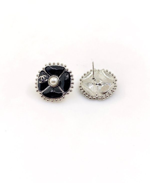 18k CC Black Pearl Clover Earrings - 图片 3
