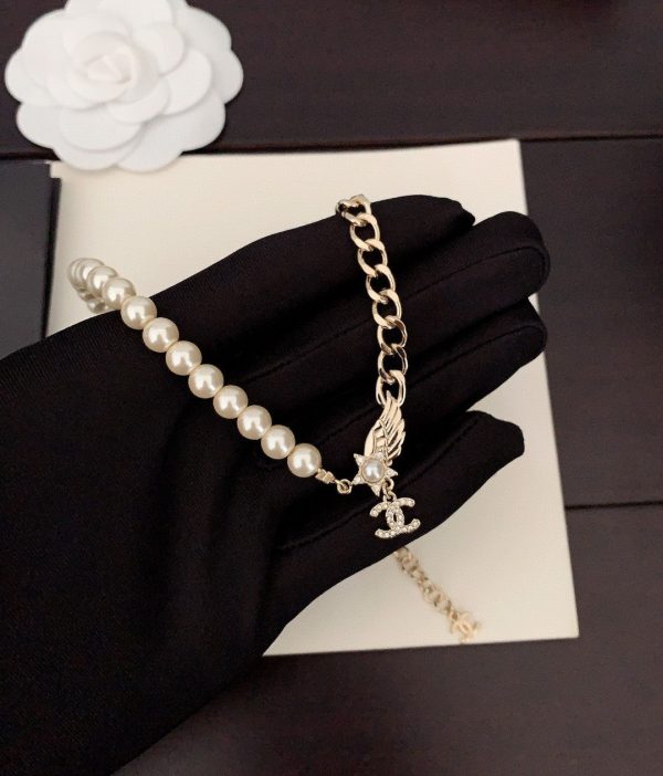 18K CC Pearl Chain Choker Necklace - 图片 3