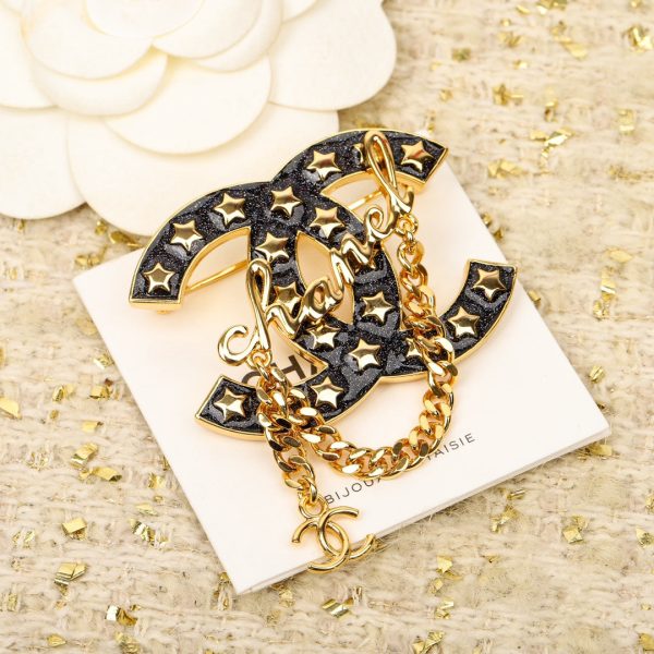 18K CC Black Chain Brooch - 图片 2