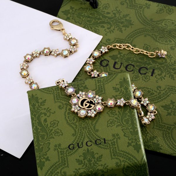 18K Double G Crystals Chain Choker Necklace - 图片 4