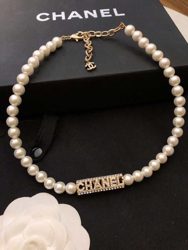 18K CC Scripe Pearls Chain Necklace - 图片 7