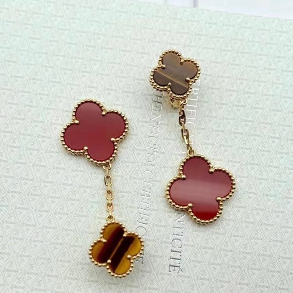 18K Magic Alhambra Carnelian & Tiger Eye Earrings - 图片 3