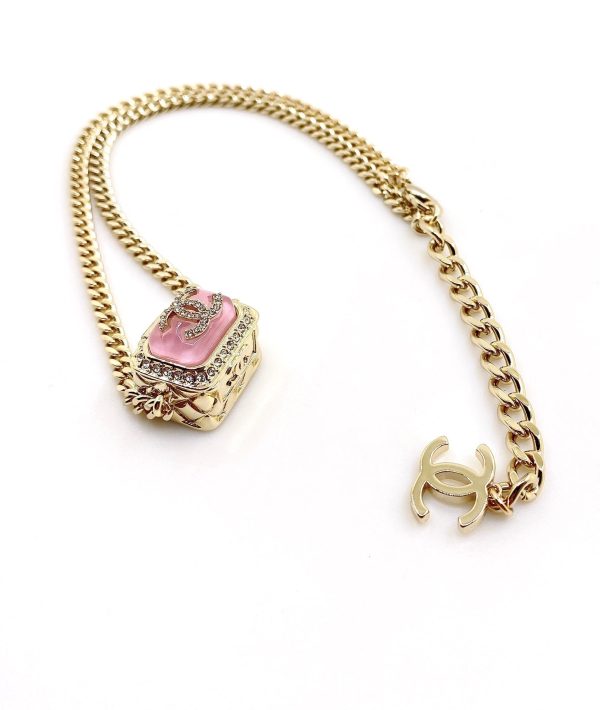 18K CC Pink Resin Chain Necklace - 图片 3