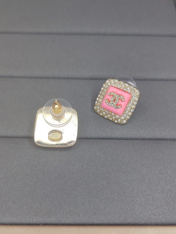 18K CC Diamond Square Pink Earrings - 图片 3