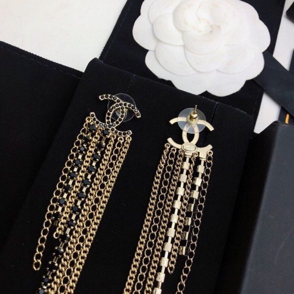 18K CC Black Crystal Tassel Earrings - 图片 4