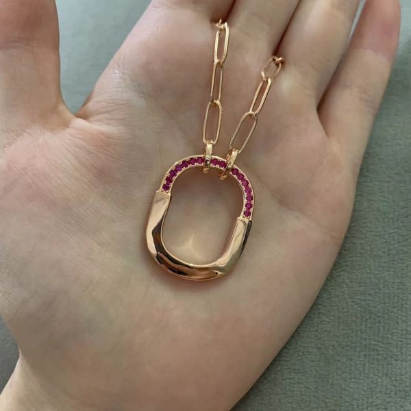 18K T Lock Pink Pavé Diamonds Necklace - 图片 4