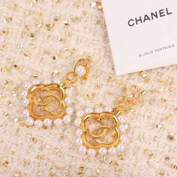 18K CC Square Pearl Pendant Earrings - 图片 5