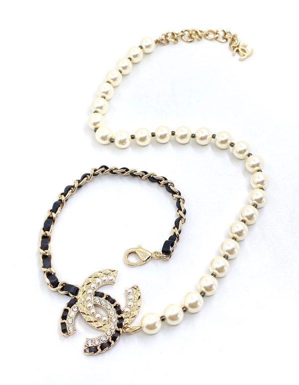 18K CC Leather Pearls Necklace - 图片 3