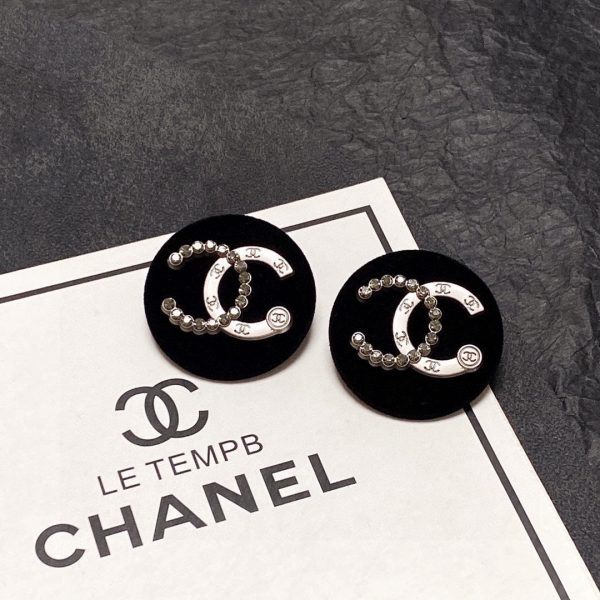 18K CC Black Resin Circle Earrings - 图片 5