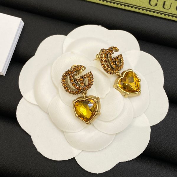 18K Double G Yellow Crystal Earrings - 图片 3