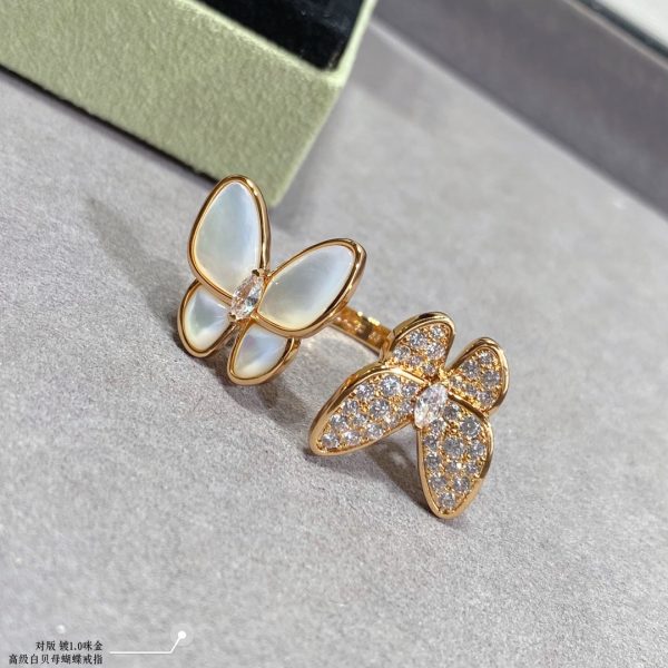 18K Two Butterfly Between the Finger Pearl Ring - 图片 5