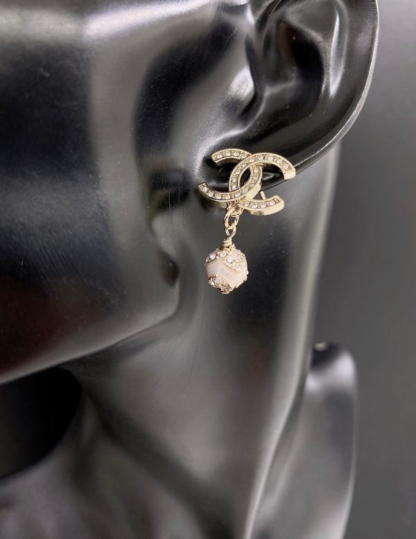 18K CC Pearl Pendant Earrings - 图片 3