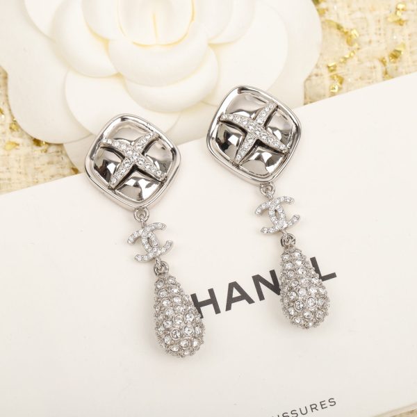 18K CC Cross Rhombus Earrings - 图片 4