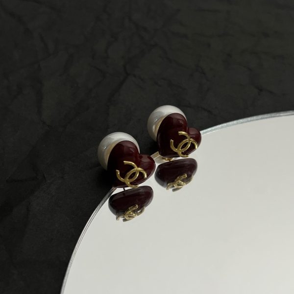 18K CC Red Heart Earrings - 图片 3