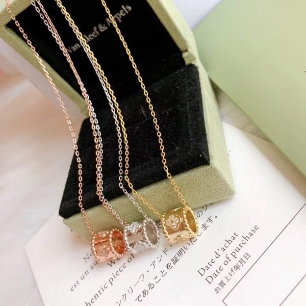 18K Rose Gold Perlée Clovers Pendant Necklace - 图片 4