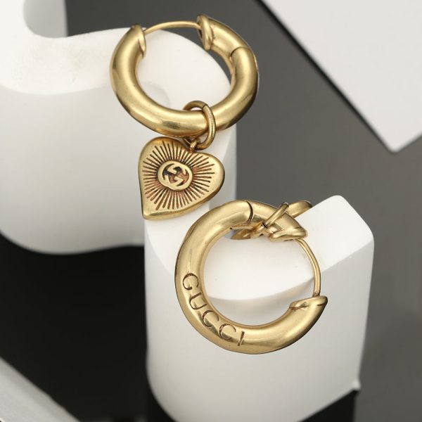 18K Double G Vintage Peach Heart Earrings - 图片 7