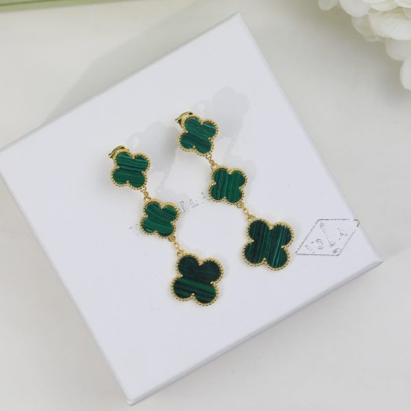 18K Magic Alhambra Three Malachite Motifs Clover Earrings - 图片 2
