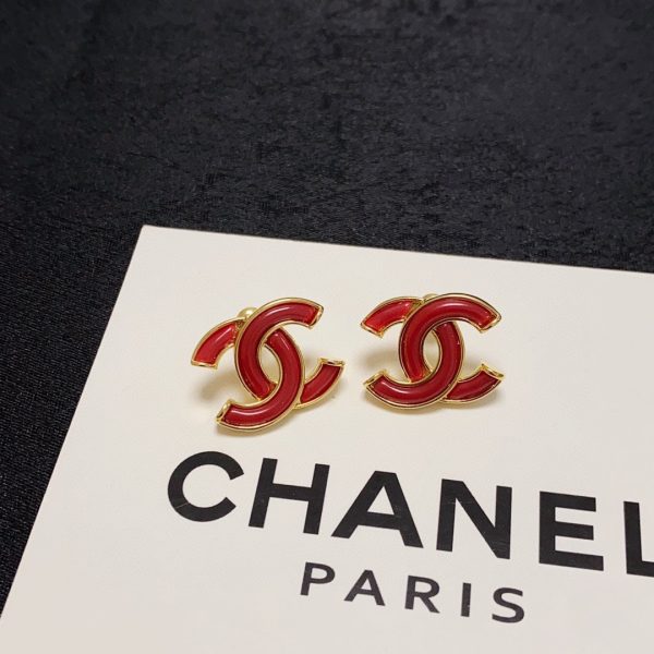 18K CC Red Resin Earrings - 图片 7