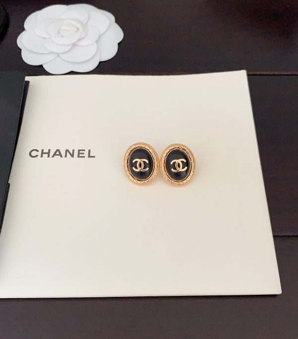 18K CC Oval Leather Earrings - 图片 4