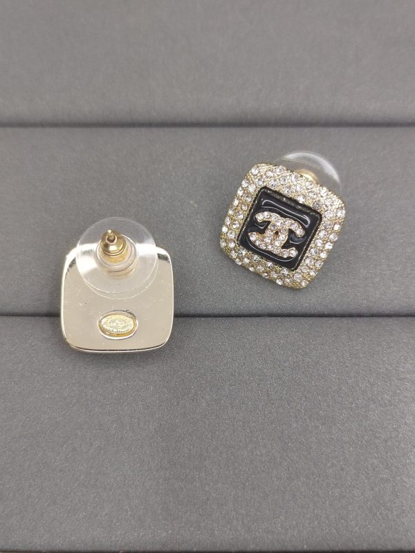 18K CC Diamond Square Black Earrings - 图片 4