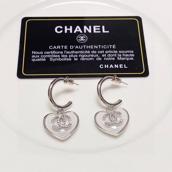 18K CC White Heart Earrings - 图片 4