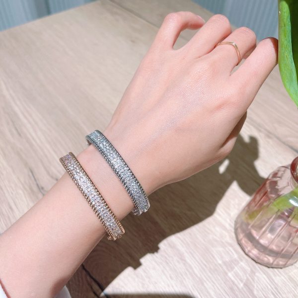 18K White Gold Perlée Diamonds Three Rows Bracelet - 图片 3