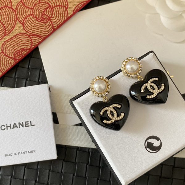 18K CC Black Heart Earrings - 图片 3