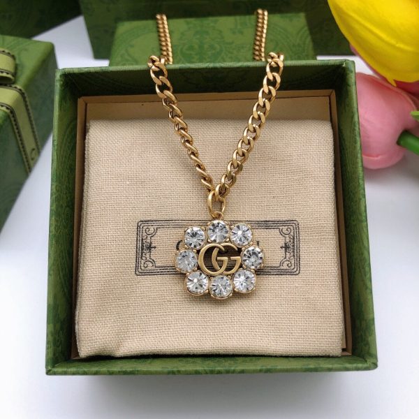 18K Double G Flower Crystals Necklace - 图片 4