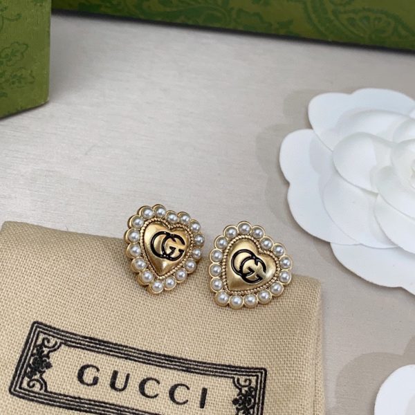18K Double G Heart Pearl Earrings - 图片 5