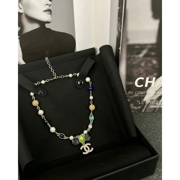 18K CC Crystal Bow Necklace - 图片 4