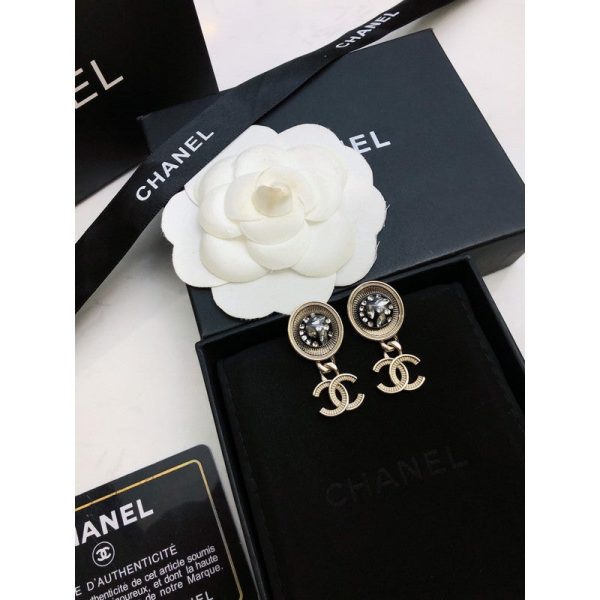 18K CC Black Crystal Earrings - 图片 3