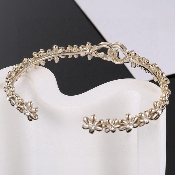 18K CC Crystal Flower Open Cuff Bracelet - Image 2