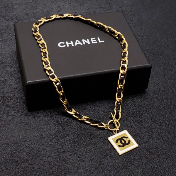 18K CC Leather Choker Necklace
