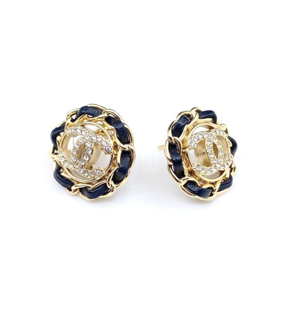 18K CC Black Leather Earrings - Image 2