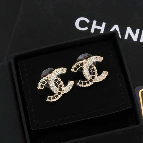 18K CC Crystal Leather Earrings - 图片 3