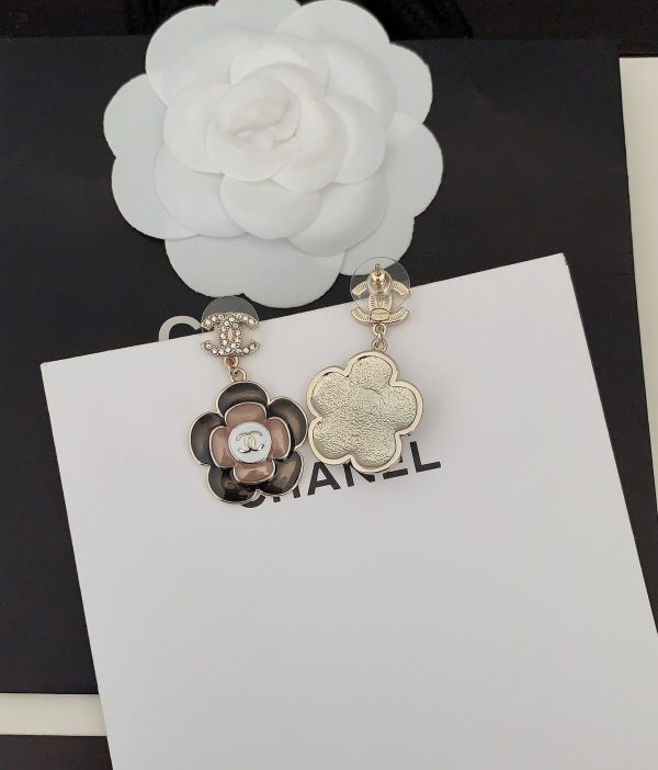 18K CC Flower Pendant Earrings - 图片 3