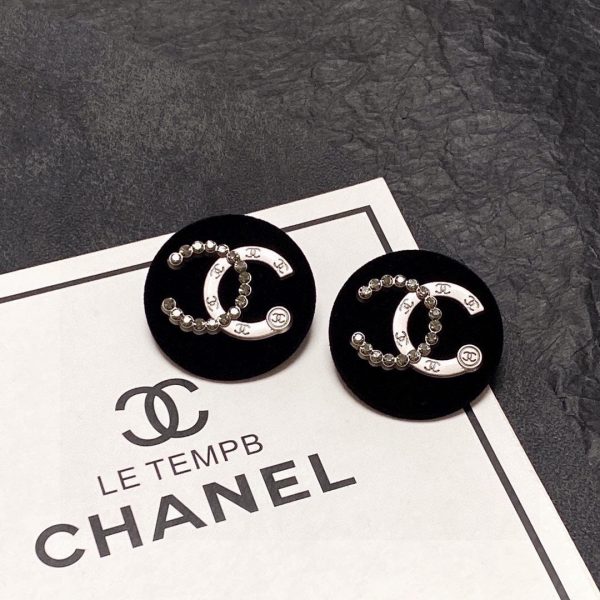 18K CC Black Resin Crystals Earrings - 图片 3