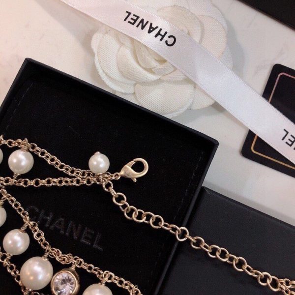 18K CC Pearl Choker Chain Necklace - 图片 4