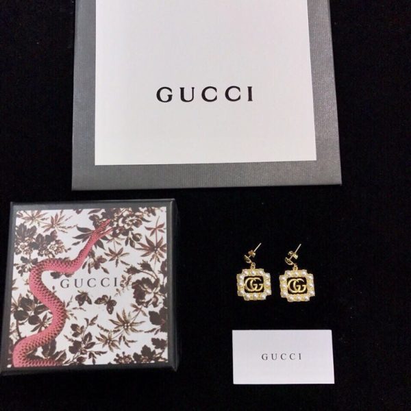 18K Double G Square Pearl Earrings - 图片 4