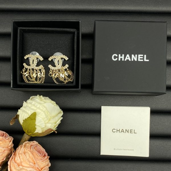 18K CC Pearl Chain Link Earrings - 图片 3