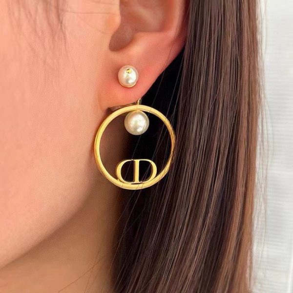 18K CD Circle Pearls Earrings - 图片 2