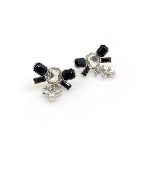 18K CC Bow Tie Crystals Earrings - 图片 3