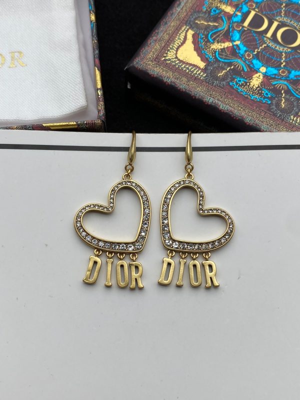 18K CD Heart Crystal Earrings - 图片 3