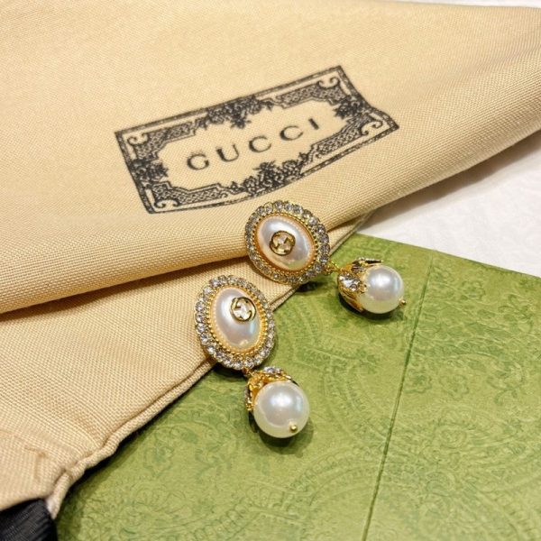 18K Double G Flower Pearl Earrings - 图片 3
