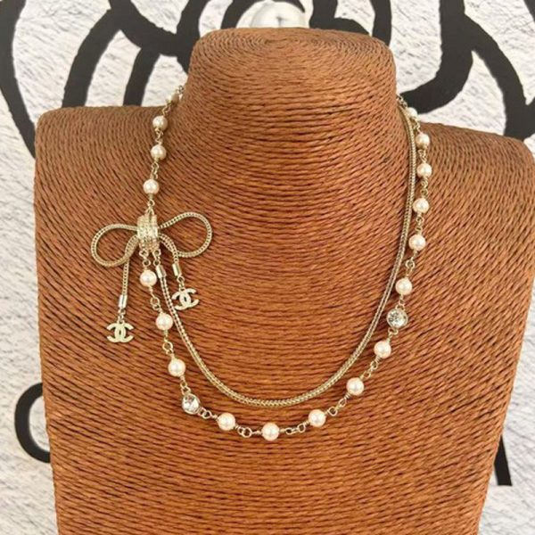 18K CC Bow Tie Pearl Necklace - 图片 2