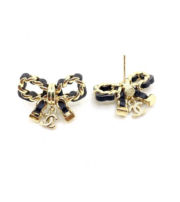 18K CC Bow Tie Strass Earrings - 图片 5